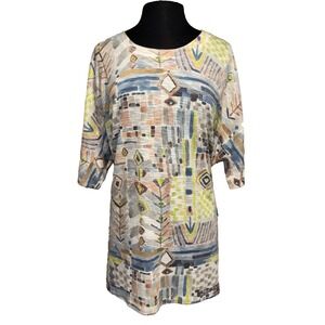 NWT Inoah Boxy Top One Size Abstract Art‎ Print Tunic Made in USA Lagenlook